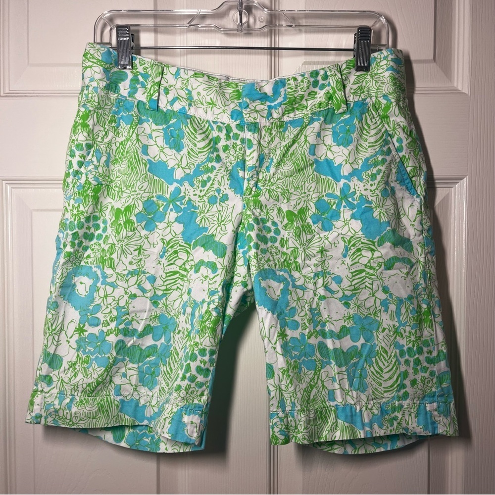 Lilly Pulitzer Mccallum Its A Zoo Green Blue Women's Chipper Shorts Size 4 - Picture 1 of 7